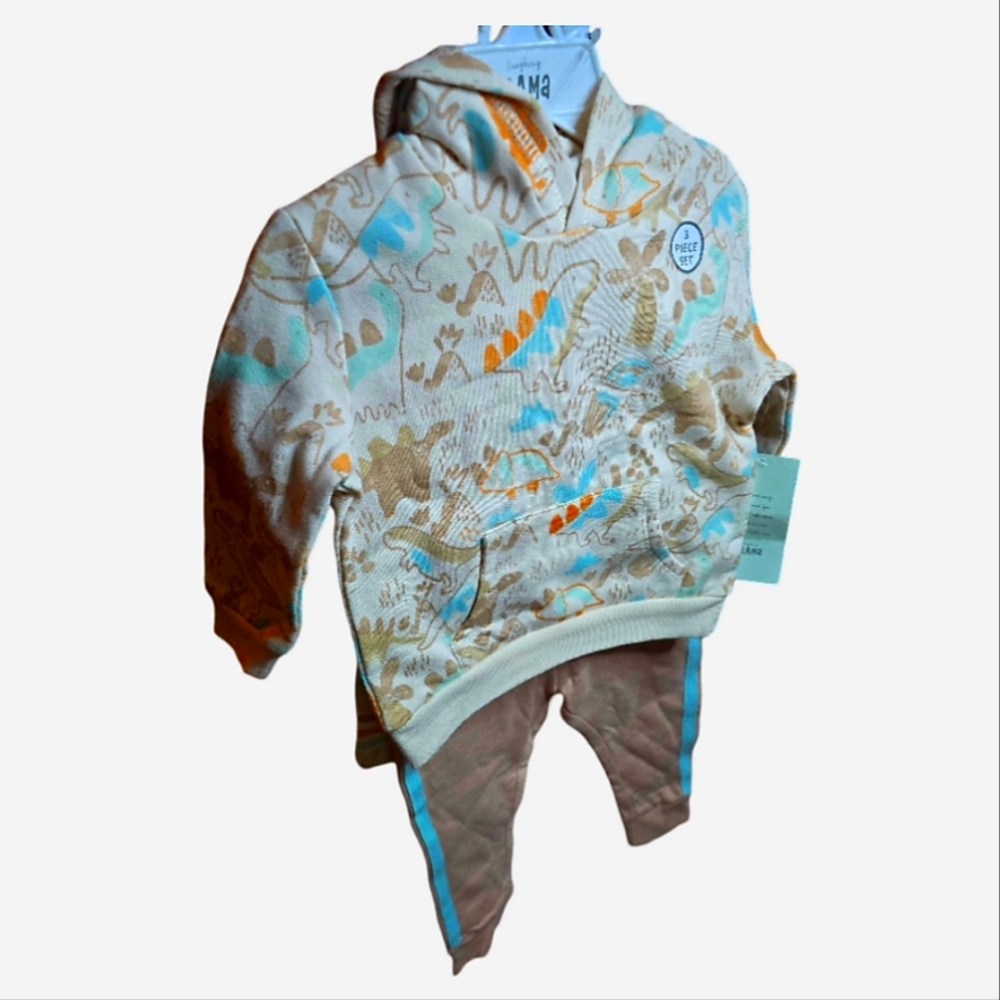 LAUGHUNG LLAMA 3 pc  Hoodie Jogger Set Safari/Dino print 9M Infant Boy